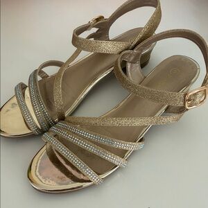 Gold Rhinestone Strap Dress Shoes Girls